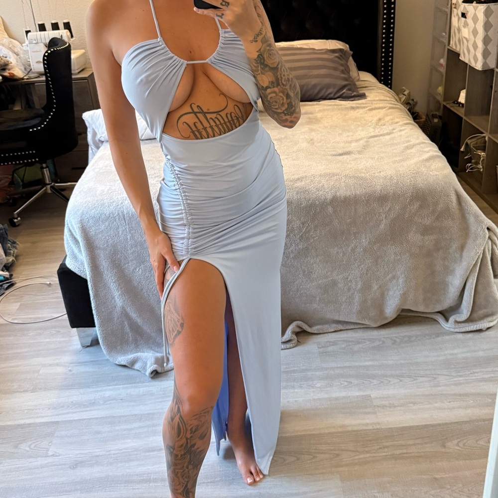 Baby blue cutout maxi dress